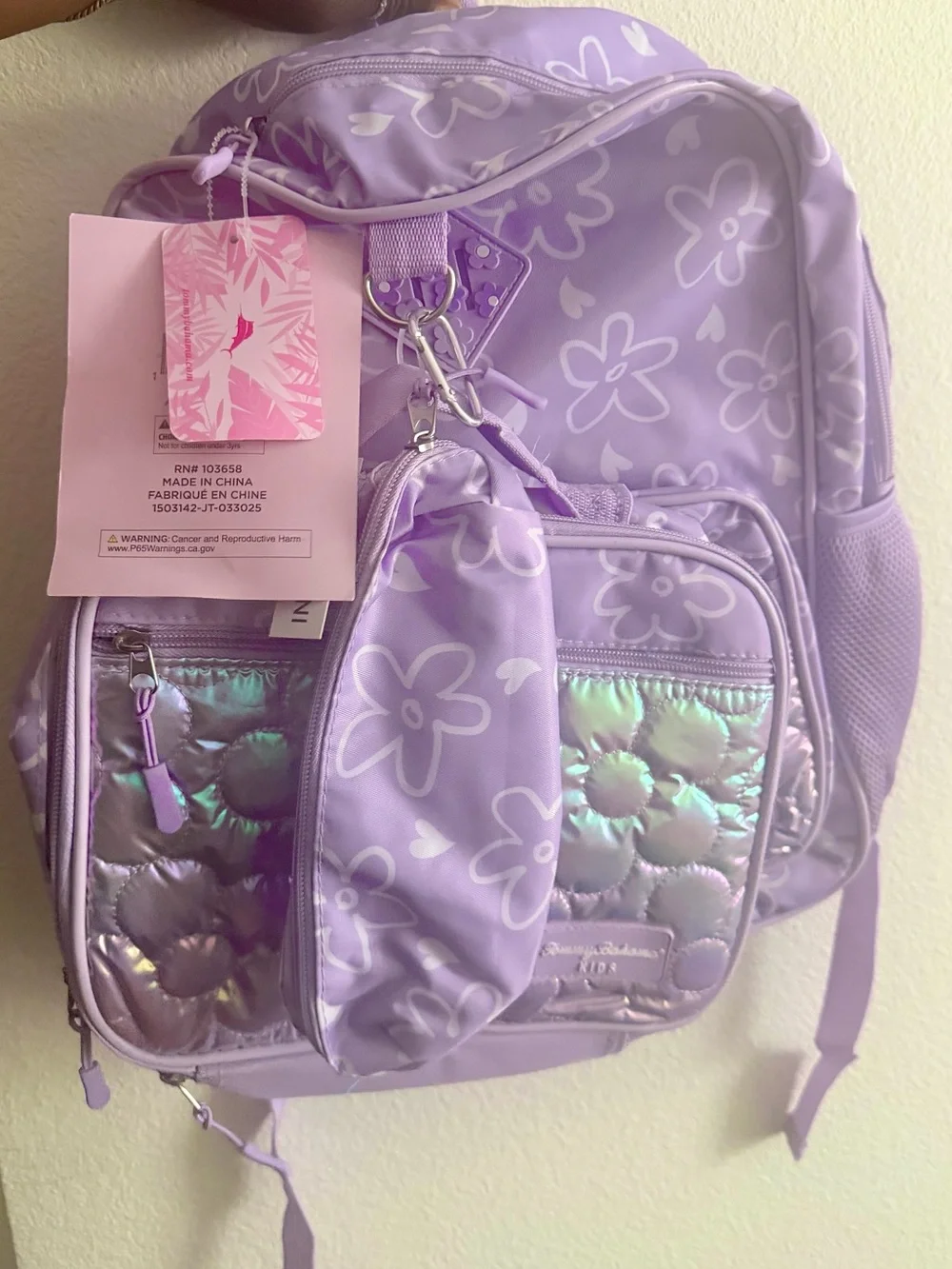 BRAND NEW 5 Piece Tommy Bahama Kids Purple Holographic backpack combo set